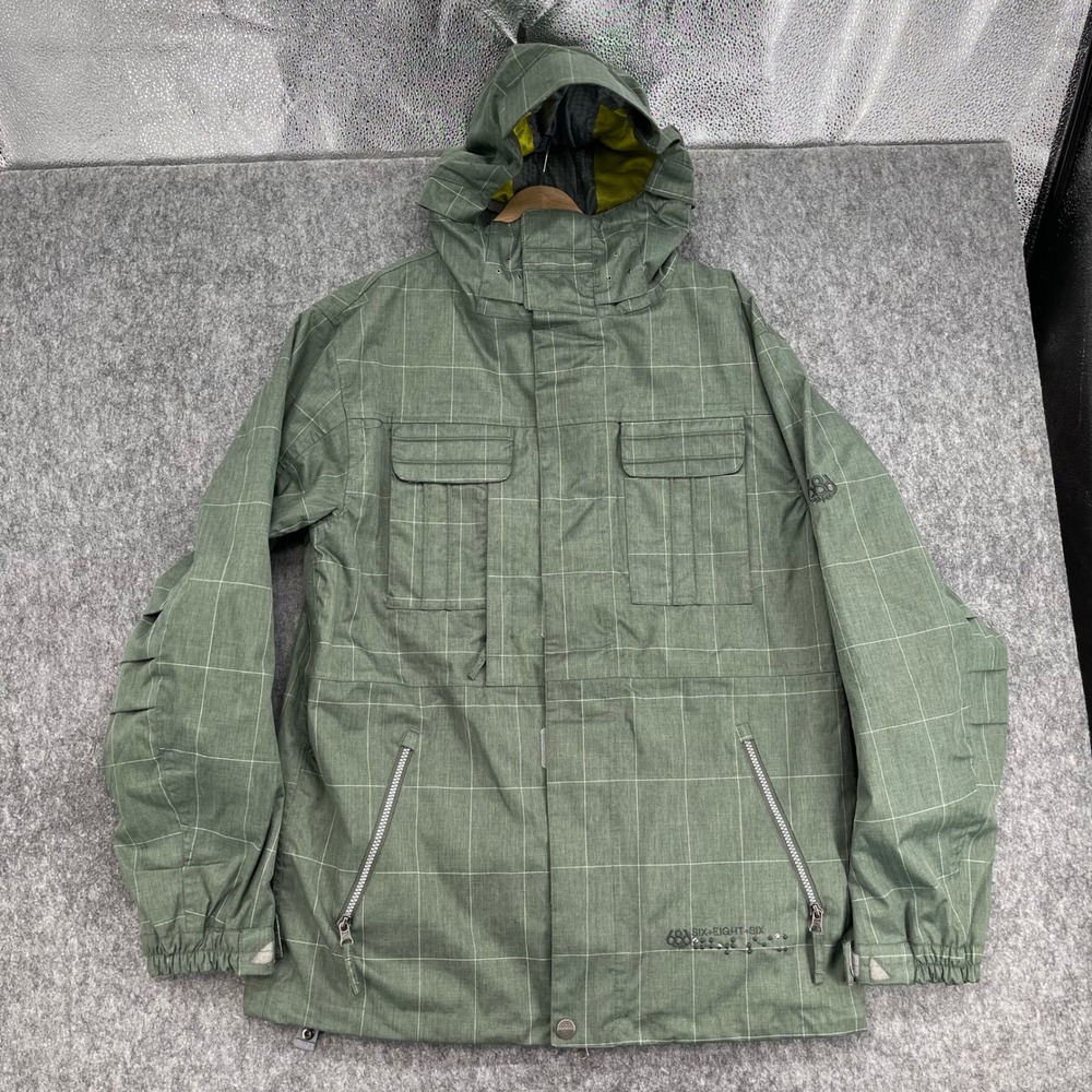 686 Snowboard Jacket Mens Medium Green infiDRY Plaid Waterproof Thermal Rating 8